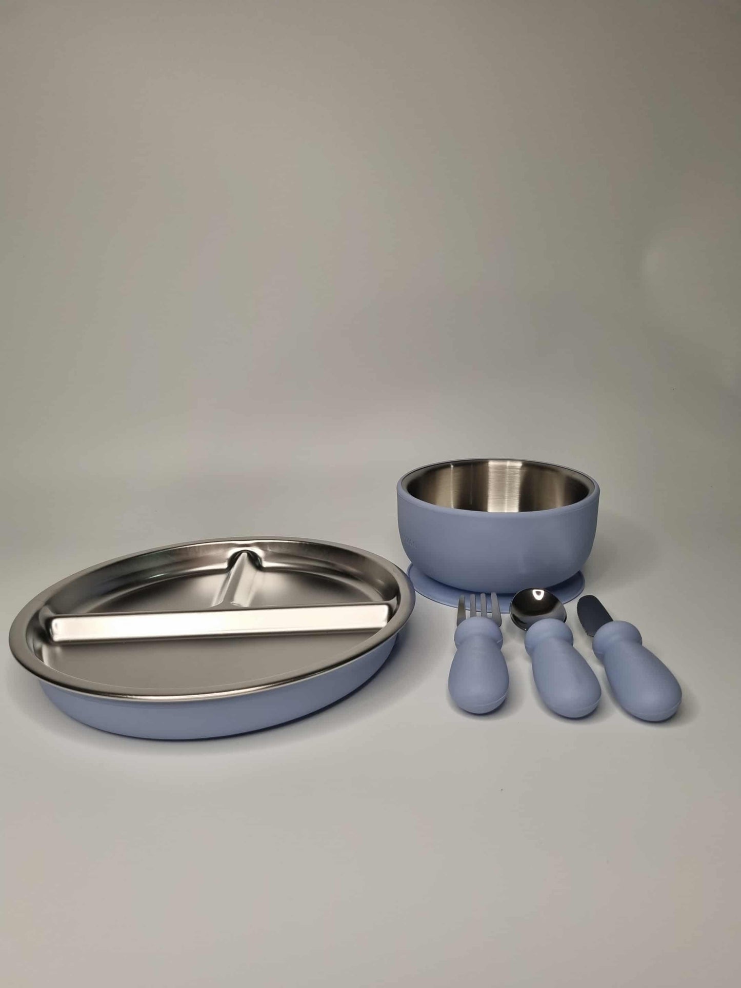 BUNDLE Stainless Steel Baby Feeding Essentials Bundle – Bowl, Divider Plate & Utensils (Non-Toxic | 6+ Months)