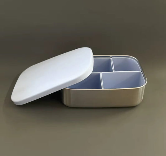 Large stainless steel bento lunchbox with silicone lid
