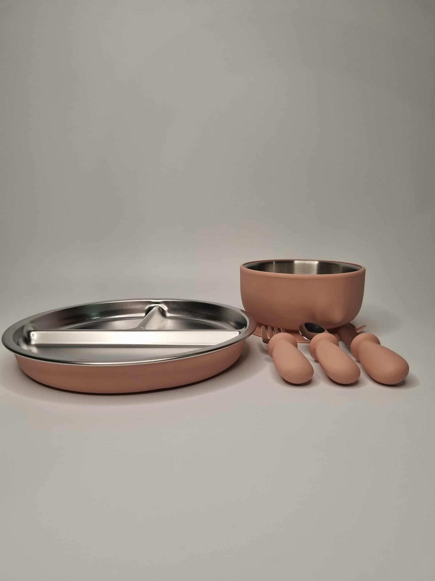 BUNDLE Stainless Steel Baby Feeding Essentials Bundle – Bowl, Divider Plate & Utensils (Non-Toxic | 6+ Months)