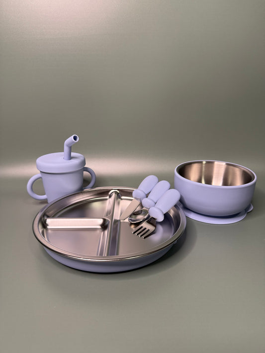 BUNDLE Stainless Steel Baby Feeding Essentials Bundle – Bowl, Divider Plate & Utensils (Non-Toxic | 6+ Months)
