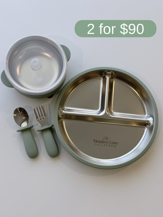 Baby + Toddler Stainless Steel + Suction Plate | Bowl | Cutlery Set