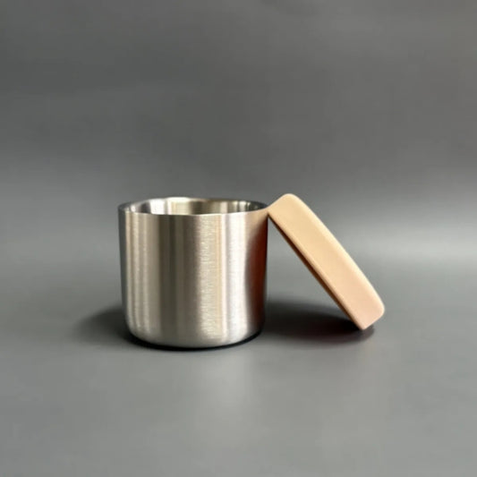 stainless steel snack container with silicone lid